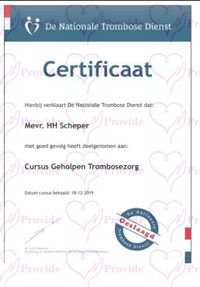 Certificaat Cursus Geholpen Trombosezorg 18-12-2019