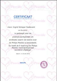 Certificaat De Philips Medido medicijndispenser 25-10-2019