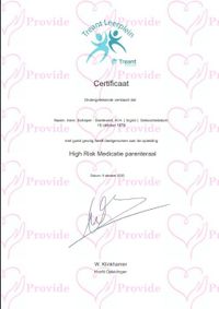 Certificaat High Risk Medicatie Parenteraal 09-10-2020