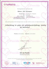 Certificaat Inleiding in pijn en pijnbestrijding 12-10-2021