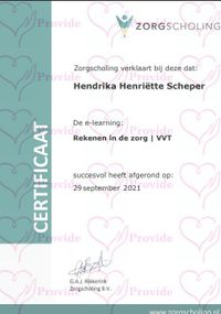 Certificaat Rekenen in de zorg 29-09-2021